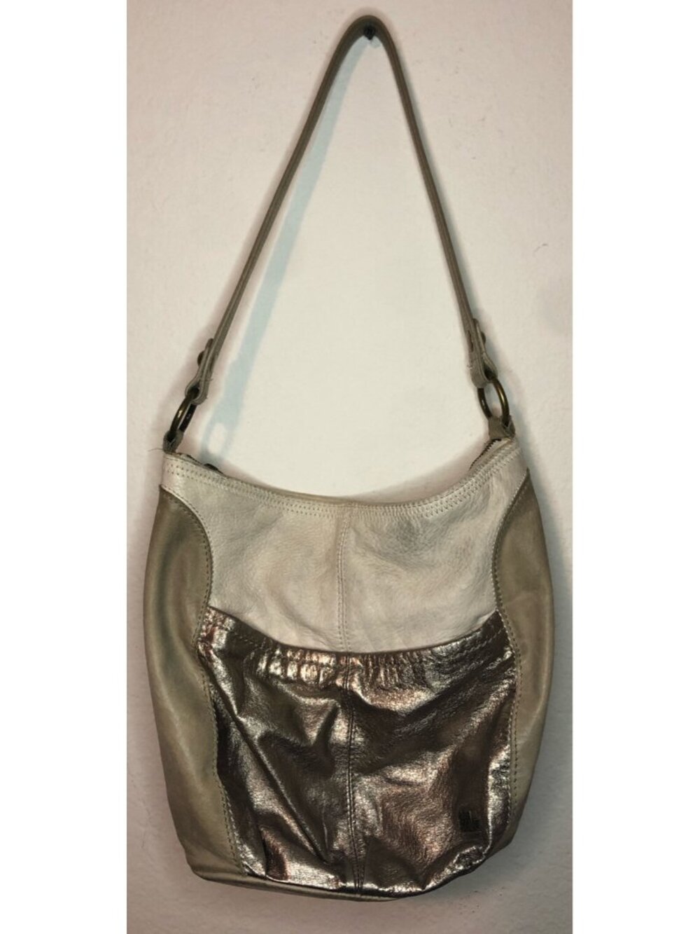 The Sak Handbag Women Deena Taupe Pebble Tan Leather Zip Flap Shoulder Bag